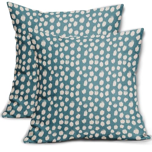 Sweetshow Aqua Cream Dots Pillow Covers 16x16 Set of 2 Boho Design Polka Dot Throw Pillows Modern Trendy Print Outdoor Decorative Pillowcase Square Linen Cushion Cases Decor for Sofa Couch Bed - color: Aqua Cream Dots, size: 16" x 16" (Pack of 2)