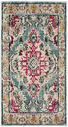 SAFAVIEH Monaco Collection Area Rug - 2'2" x 4', Light Blue & Fuchsia, Non-Shedding & Easy to Clean, Distressed Medallion Design, Ideal for Front Door, Kitchen, Entryway, Accent Space (MNC243J) - color: Light Blue/Fuchsia, size: 2'2" x 4' (Rectangular)