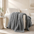 Battilo Cozy Light Grey Throw Blanket 50" x 60" | Hand Knitted Chunky Knit Throw Blanket, Soft Jumbo Chenille for Couch Sofa Bed - color: Light Grey