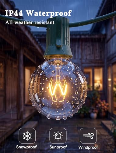 25Ft Christmas Outdoor String Light, G40 Globe Patio Lights with 27 Clear Glass Bulbs(2 Spare), Waterproof Connectable Hanging Christmas Lights for Backyard Porch Balcony Party Xmas Decor, Green Wire - color: 25FT Amber White-Green, size: 25FT