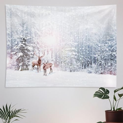 ZhiRain Winter Theme Merry Christmas Tapestry Wall Hanging Nature Forest Snowy Scenery Deer Tapestries Home Decor for Living Room Bedroom Farmhouse Apartment Dorm 30"x40" - color: Cabin-24, size: 30"L x 40"W