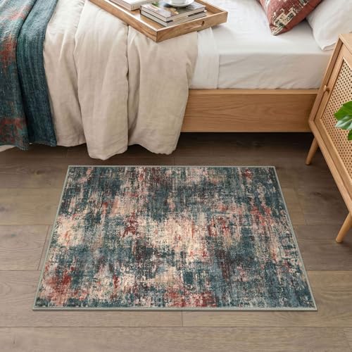 Lansny Abstract Small Area Rug 2x3 Entryway Rugs Washable Indoor Door Mat Entrance, Non Slip Kitchen Rugs, Throw Rug Printed Faux Wool Floor Carpet for Front Door Foyer Entry Sink, Red/Multi - color: Red/Multi, size: 2' x 3' (Rectangular)