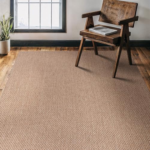 CAMILSON Easy Jute Rug 4x6, Indoor Outdoor Natural Color Farmhouse Area Rugs for Living Room Patio and Kitchen Rug, Solid Boho Woven Design, Easy-Cleaning, Washable Outside Carpet Alfombras (4 x 6) - color: Basketweave/Natural, size: 4' x 6' (Rectangular)