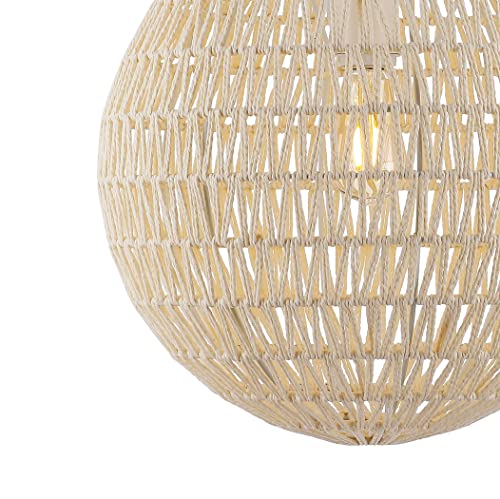 JONATHAN Y 15.75" Cream/White 1-Light Modern Bohemian Woven LED Pendant Light, Adjustable Hanging Ceiling Lamp for Kitchen Island Dining Room, Paper Wicker Shade, Bulb Included (JYL6503B) - color: Cream