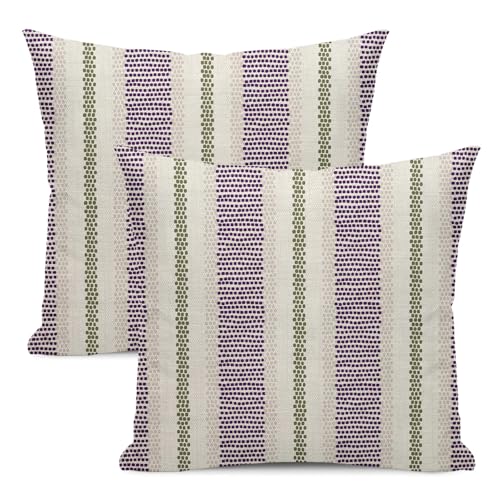 Boho Pillow Covers 16x16 Set of 2 Purple Sage Green Stripes Throw Pillow Covers Outdoor Decoration Modern Abstract Decorative Pillowcase Farmhouse Square Linen Cushion Case Decor for Couch Sofa - color: Boho-purple-green, size: 16" x 16" (Pack of 2)