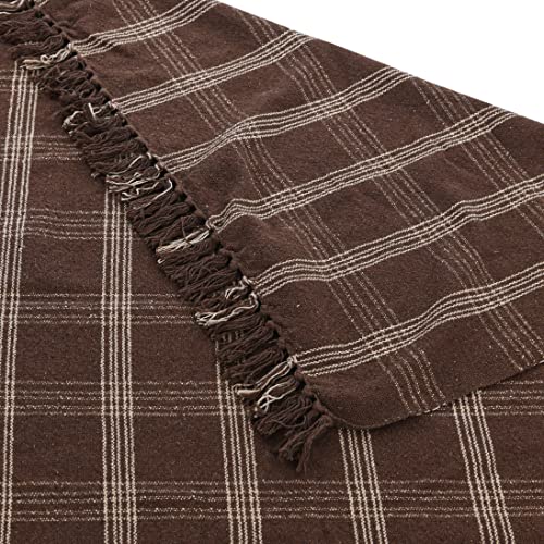 Creative Co-Op Recycled Cotton Blend Throw Blanket with Fringe, Brown Plaid - color: Brown, size: One Size