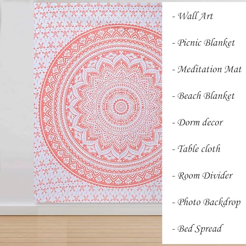 FURNISHFUL FINESSE Handmade Cotton Mandala Wall Tapestry - Rose Gold Ombre Boho Wall Decor, Indian Boho Bohemian Hippie Cute Room Hanging for Girly Bedroom, Dorm & Living Room Aesthetic - 90x108 Inches, Rose Gold - color: Rose Gold, size: 108"L x 90"W