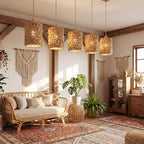 Gerrii 6 Pack Small Rattan Lamp Shades 5.91" (H) x 5"(D) Boho Woven Light Covers, Water Hyacinth Replacement Shades for Pendant Wall Ceiling Fixture, Clip on Bulb Decor