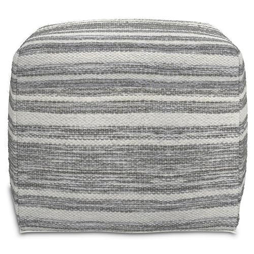 SIMPLIHOME Carina Contemporary Square Woven Pouf in Black Melange, White Wool for the Living Room, Bedroom and Kids Room - color: Black Melange, White, style: Wool Pouf