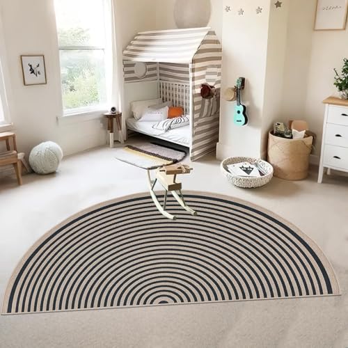 Easy Jute Rainbow Rug 3x6Ft Half Circle Doormat Neutral Faux Jute Carpet for Farmhouse Bedroom Entrance Balcony, Nonslip Half Round Floor Mat for Living Room Patio Kitchen, Outdoor, Black 3 - color: Black 3, size: 3'x6'