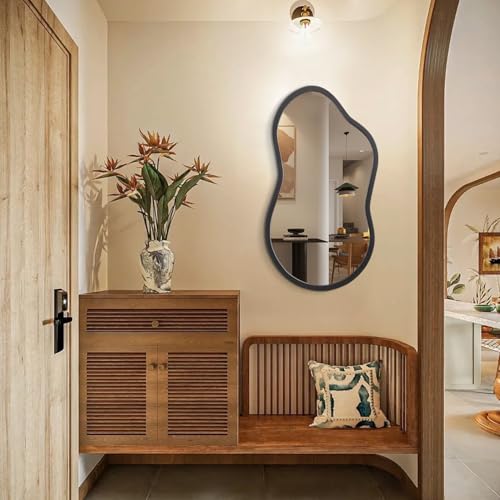 AAZZKANG Large Irregular Mirror 22"x12" Black Asymmetrical Wall Mounted Mirrors Decorative Wood Frame for Bathroom Bedroom Living Room Entryway - color: Black, size: 22"L x 12"W