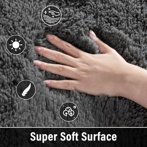 Merelax Fluffy Shaggy Small Area Rug, Dark Grey 2x4 Runner Rugs for Bedside Christmas Decor, Mini Fuzzy Plush Throw Rug, Soft Non-Slip Entryway Shag Catpet for Livingroom Holiday Home Aesthetic - color: Dark Grey, size: 2' x 4' (Rectangular)