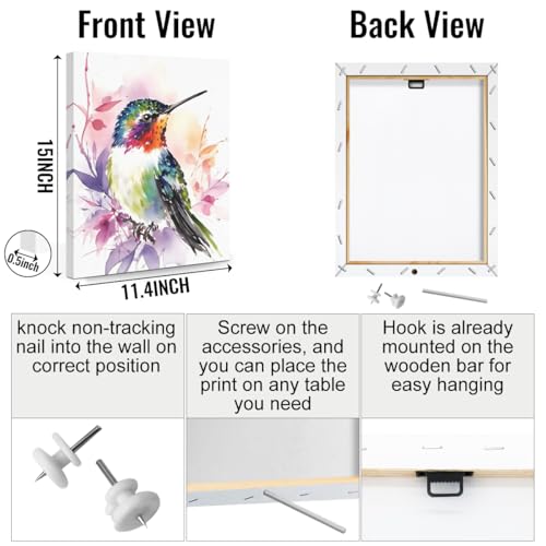 3 Pcs Bohemian Style Hummingbird Canvas Wall Art, Watercolor Birds Wall Decor Modern Abstract Framed Prints for Home Living Room Office Apartment Decor, Housewarming Gifts 11.5x15 Inch - color: Multi 1367