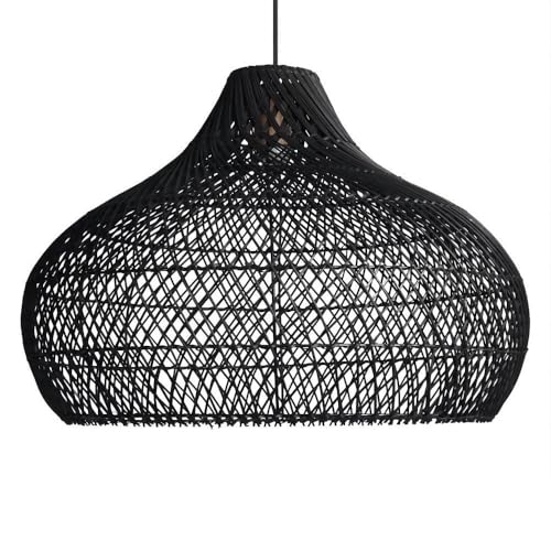 Natural Rattan Pendant Light for Kitchen Island, Ceiling Light Wicker Lampshade Lantern 14.1" Bamboo Lamp Hanging Light Ceiling Lighting Fixture Suitable for E26/27 Lamp Holder - color: Dark