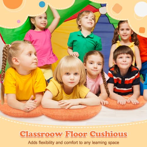 Fumete 8 Pcs 16 Inch Floor Cushions Pillow for Kids Bulk Classroom Round Flexible Seating Floor Cushions for Students Home Daycare School Reading Corner Yoga Meditation Picnic (Orange) - color: Orange