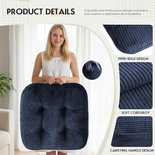 11In Washable Floor Pillow for Adults, Yoga & Meditation Cushion with Handle, Square Large Pillows Seating with Removable Tufted Corduroy Cover for Tatami Living Room Board Games (Blue) - color: Blue