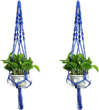 Set of 2 Macrame Plant Hanger Nylon Rope Wall Hanging Planter Basket for Indoor Outdoor Flower Pot Plant Holder Wall Art Vintage-Inspired Home Decor, with Metal Ring 4 Legs 39 inch (Blue)