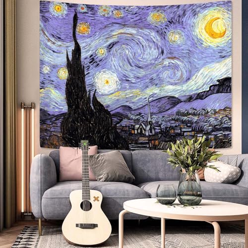 Yeoiat Van Gogh Tapestry Starry Night Wall Tapestry, Moon Tapestries for Bedroom Art Tapestries Wall Hanging for Bedroom Living Room 44"x60" - color: Purple Blue, size: 60"L x 44"W