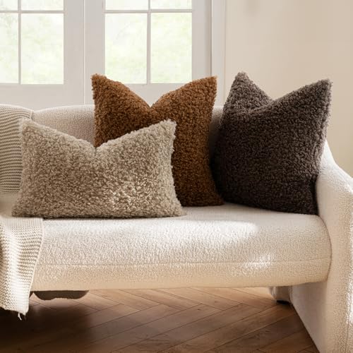 MIULEE Pack of 2 Faux Fur Chocolate Throw Pillow Covers 18x18 Inch Boucle Decorative Sherpa Pillow Covers Fuzzy Accent Soft Sheepskin Fleece for Boho Home Decor Sofa Living Room Couch Bed - color: Chocolate, size: 18" x 18" (Pack of 2)