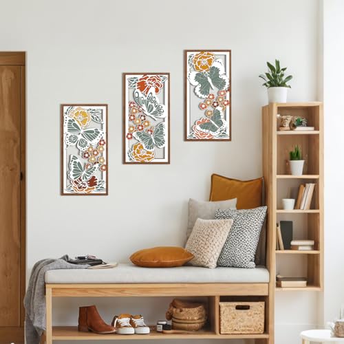 BINCUE Boho Floral Wall Art,Butterfly Wall Decor,Flower Wall Art Butterfly,Spring Artwork Wildflower,Modern Mid Century Hanging Decor Bohemian Botanical for Living Room Bedroom Bathroom 8x16 Inches - color: Colourful Flowers Butterfly