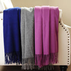 CUDDLE DREAMS Premium Cashmere Throw Blanket with Fringe, Luxuriously Soft (Navy) - color: Navy