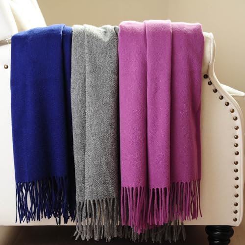 CUDDLE DREAMS Premium Cashmere Throw Blanket with Fringe, Luxuriously Soft (Navy) - color: Navy