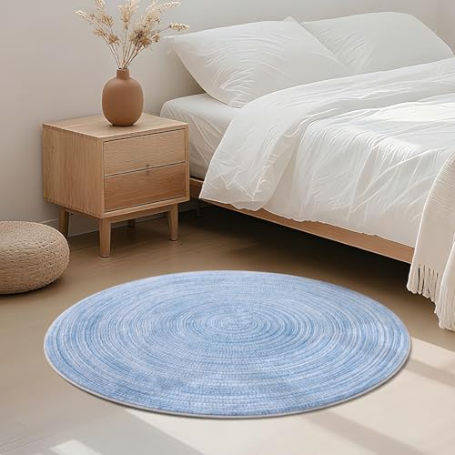 Asrug Imitation Jute Low Pile Round Rug Area Rug Washable Non-Slip Circle Rug Soft Plush Touch Circle Rugs Round for Kitchen Bathroom Living Bedroom Nursery, Carpet 3ft /36 inch/91 cm Blue - color: Blue, size: 3ft