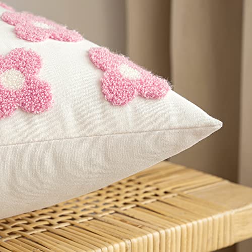 EMEMA Decorative Throw Pillow Covers Daisy Sun Flower Jacquard Pillowcase Cushion Case Square for Couch Sofa Bed Living Room Bedroom Set of 2, 18x18 Inch, Pink and White - color: A-pink and White, size: 18" x 18" (Pack of 2)