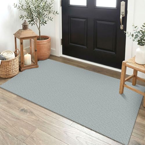 EARTHALL Washable Runner Rug 2x4 Ft Non Slip Runners for Hallways Cotton Rubber Backed Entryway Runner Braided Indoor Floor Runners Carpet for Entryway, Hallway, Kitchen, Bedroom, Turquoise/Gray - color: Turquoise/Gray, size: 2' x 4' (Runner)