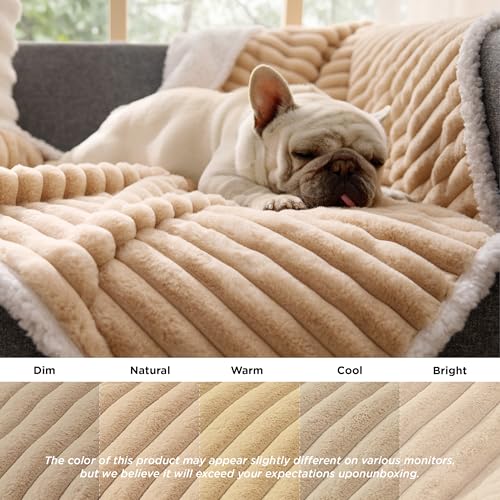 Bedsure ComfyFleece™ Waterproof Dog Blankets for Medium Dogs - Soft Puppy Cat Blanket Corduroy Fleece Washable, Cozy Calming Reversible Furniture Protection for Pet Kitten Doggy,30"x40", Tuscan Beige - color: Sandy Beige, size: M(30x40")-1pc