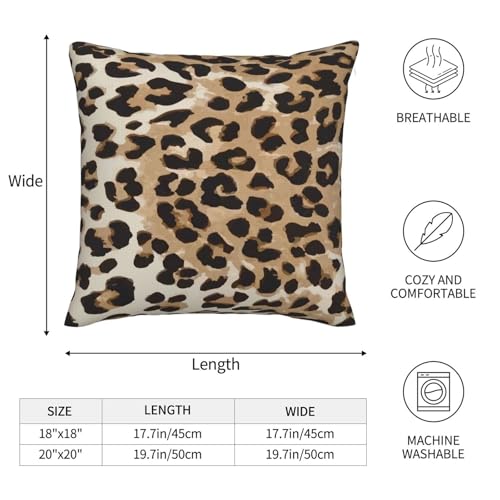 Brown Leopard Throw Pillow Covers 18x18 Inch Set of 2, Cheetah Print Pillow Cover Animal Theme Print Pillowcase Farmhouse Decorative Cushion Covers for Sofa Couch Living Room - color: Brown Beige, size: 18" x 18" (Pack of 2)