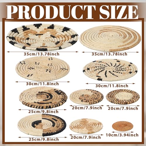 Tatuo 11 Pcs Boho Wall Basket Decor Bulrush Woven Wall Hanging Art Round Farmhouse Rustic Handmade Wicker for Summer Home, Bedroom, Living Room, Kitchen Decorations, Multi Sizes(Artistic) - style: Artistic