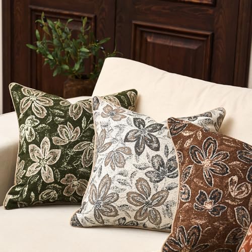 Yangest Flower Pillow Cover 20 x 20 Inches, Nature Chenille Square Throw Pillow Cover Soft Luxury Neutral Accent Couch Pillow Cover for Living Room Bedroom, Off White - color: Off White, size: 20" x 20" (Pack of 1)