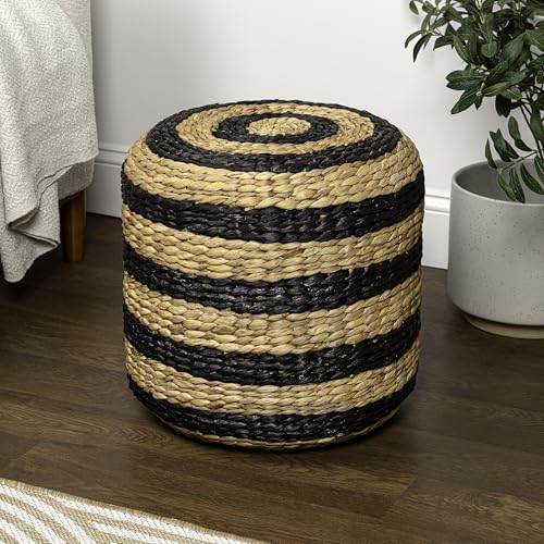 JONATHAN Y Aimee 16" Handwoven Water Hyacinth Round Pouf Ottoman, Bohemian Black and Natural Decorative Footstool for Living Room, Bedroom, Entryway TBL2501A - color: Black/Natural