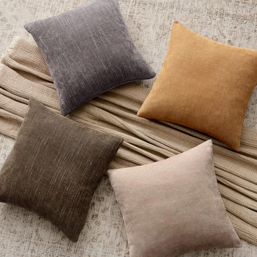 18x18 Inch Set of 2 Textured Throw Pillow Covers Decorative Soft Accent Square Chenille Pillowcases Neutral Farmhouse Cushions Modern Home Decor for Couch Sofa Bedroom Living Room,Irish Cream - color: Irish Cream, size: 18" x 18" (Pack of 2)