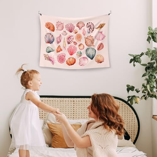 WAITPI Ocean Seashell Coastal Tapestry Wall Hanging for Bedroom, Pink Wall Tapestries, Pink Coastal Wall Hanging Room Decor Tapestry for Girls Women Home Living Room Dorm 40x30 inches - size: 40"L x 30"W
