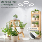 LBW 3-Head Grow Light with Stand for Indoor Plants, Full Spectrum Grow Light for Tall Large Plants, Adjustable Height up to 68", Auto Cycle Timer 6/8/12/16H, 5-Level Dimming, 3 Lighting Modes,White - size: 3 Head 6.3" White