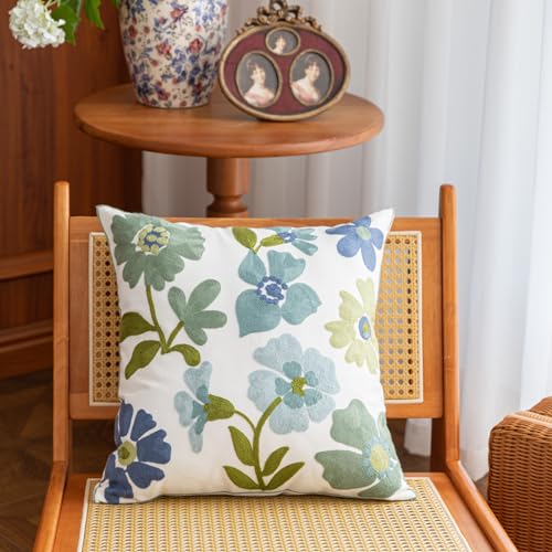 YIcabinet Pack of 2 Throw Pillow Covers,Flower Embroidery Pillow Case Soft Square Decorative Pillowcases for Home Sofa Couch 18x18 Inch - color: Flower