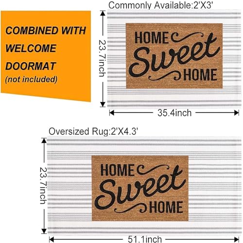 Grey and White Striped Outdoor Rug 24'' x 35'' Door Mat Outdoor Machine Washable Welcome Mats Cotton Hand-Woven Entryway Rug for Front Porch/Entryway/Laundry/Bathroom/Bedroom - color: Grey Striped, size: 2' x 3' (Rectangular)