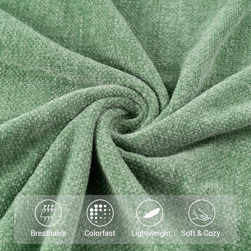 BATTILO HOME Sage Green Chenille Throw Blanket for Couch, Soft Cozy Textured Knit Throw Blanket with Handmade Fringe Tassels, Lightweight Decorative Farmhouse Blanket for Sofa Bed Chair, 50"x60" - color: Sage Green