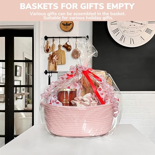 Goodpick Small Woven Basket for Gifting, Small Storage bins for Toys, Baby Gift Baskets for Nursery, Pink Rope Basket for Gifts, Decorative Baskets with Handles, 12" x 8" x 5" - color: Light Pink, size: 12x8x5 Inch (Pack of 1)