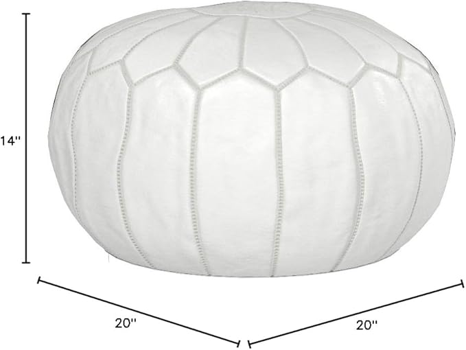 ARTOUARZAZATE Premium Moroccan Leather Pouf Cover - Round & Large Ottoman Footstool Cover with Embroidery - Cover ONLY - Perfect for The Living Room Bedroom, Kids Room, Gift & Wedding (White)