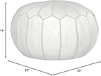 ARTOUARZAZATE Premium Moroccan Leather Pouf Cover - Round & Large Ottoman Footstool Cover with Embroidery - Cover ONLY - Perfect for The Living Room Bedroom, Kids Room, Gift & Wedding (White)