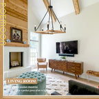 L45'' Natural Farmhouse Square Wood Chandeliers Rustic 6-Light Unique Rectangular Candle Chandelier Long Ceiling Pendant Light for High Ceiling Living Dining Room Foyer Kitchen Island,E12 - color: Natural, size: 45 inches