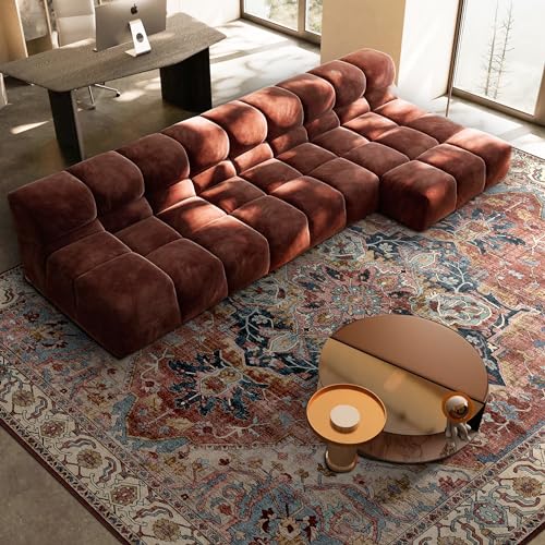 Deerly Large Washable Area Rug 8x10 for Living Room Bedroom Boho Vintage Rug for Dining Room Non-Slip Soft Low-Pile Thin, Brickred/Multi - color: Brickred & Multi, size: 8' x 10' (Rectangular)