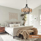 25.6" Large Rattan Farmhouse Chandelier, 6-Light Boho Black Modern Chandelier Light Fixture, Rustic Wicker Chandelier with Woven Shade for Dining Room, Living Room, Bedroom - color: V-Weave Round Rattan, size: Large 6 light 25.6 inches