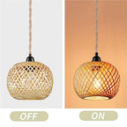 Boho Plug in Pendant Light Wicker Rattan Hanging Lights with 15ft Hemp Rope Cord MINI Bamboo Lampshade Wall Lighting Fixture Swag Lamp for Kitchen Island Farmhouse Living Dining Room Bedroom