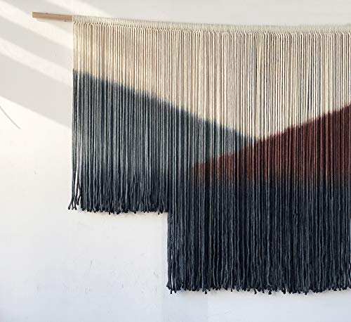 Flber Macrame Wall Hanging Large Black Tie-Dye Geometric Décor Bohemian Yarn Tapestry Home Boho Wall Décor 59" Wx35 L - color: Black