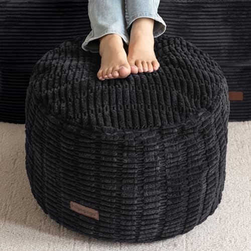 HIGOGOGO Pouf Ottoman Stuffed Round Modern Foam Filled Foot Rest Poufs for Living Room Chair Decorative 20 X 15 Inches Boho Relax Stool for Wedding Christmas Party, Black - color: Black, size: 20"D x 20"W x 15"H