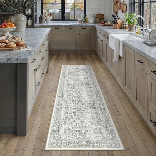 PureCozy Black Runner Rug 2x5 Hallway Machine Washable Kitchen Vintage Distressed Non Slip Long Carpet Indoor Retro Floral Bedroom Accent Throw Rug for Bathroom Office Laundry Dining Room - color: Accent | Black, size: 2' x 5' (Runner)